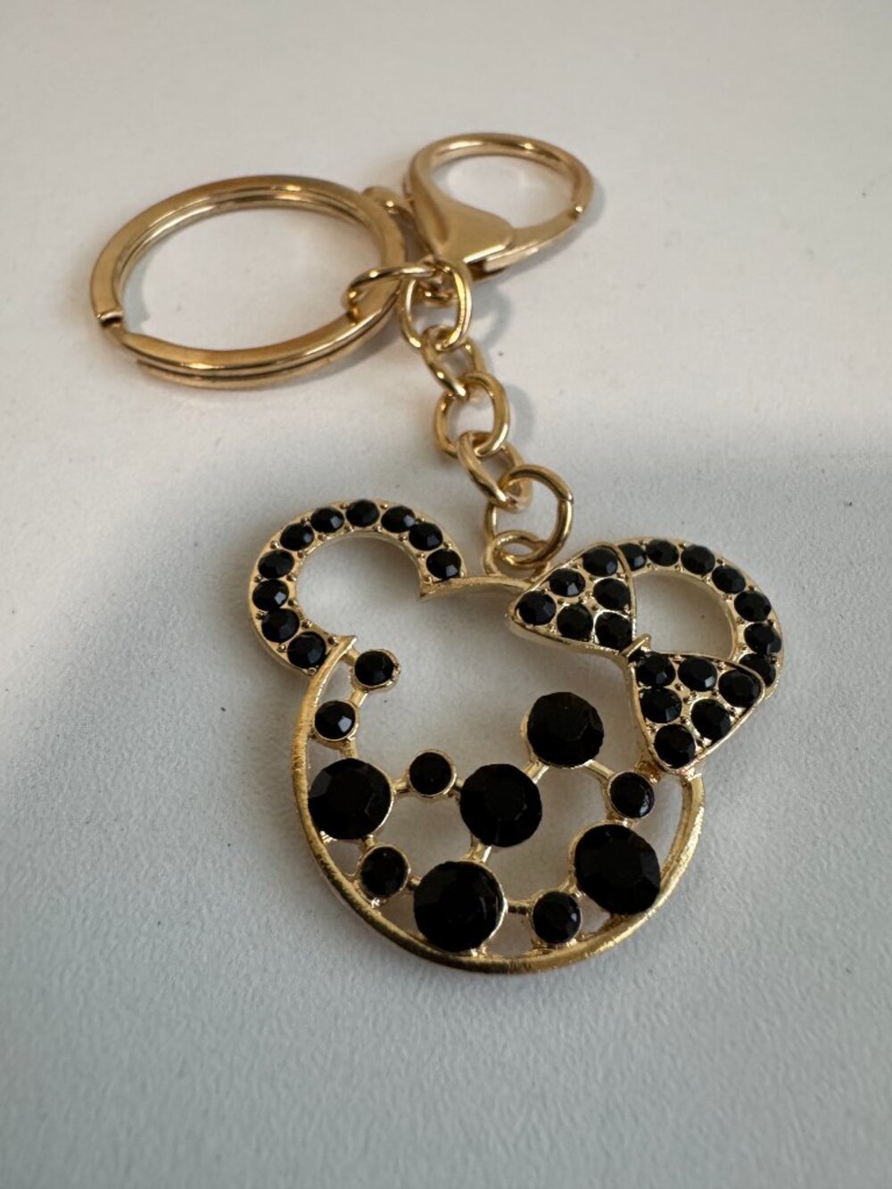 Gold Mouse Head Rhinestone Keychain Cute Bag Charm - Picture 3 of 4